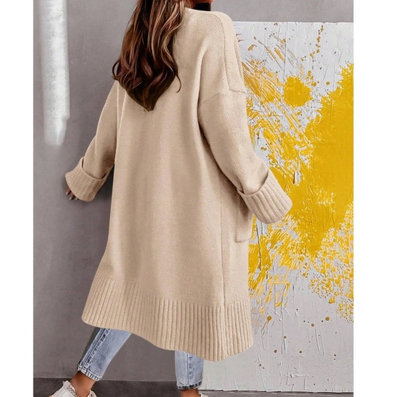 Solid Cuff Sleeve Open Front Loose Fit Cardigan - Picture 9 of 10